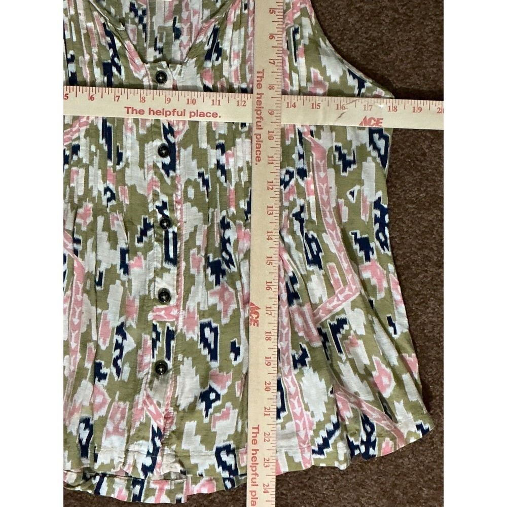 Maeve Anthropologie Pleated Tank Top size 6 Ikat Tribal Print Button Front Boo - Picture 11 of 11